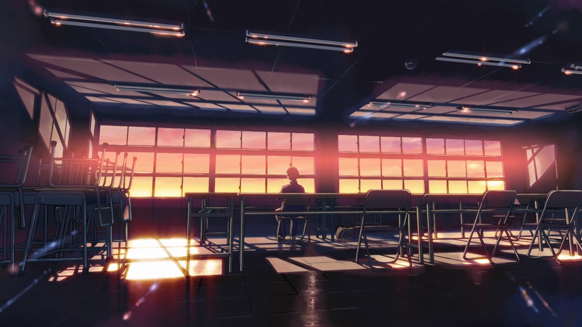 classroom, Anime, 5 Centimeters Per Second, Sunset, Sunlight, Desk, Alone, Makoto Shinkai Wallpaper