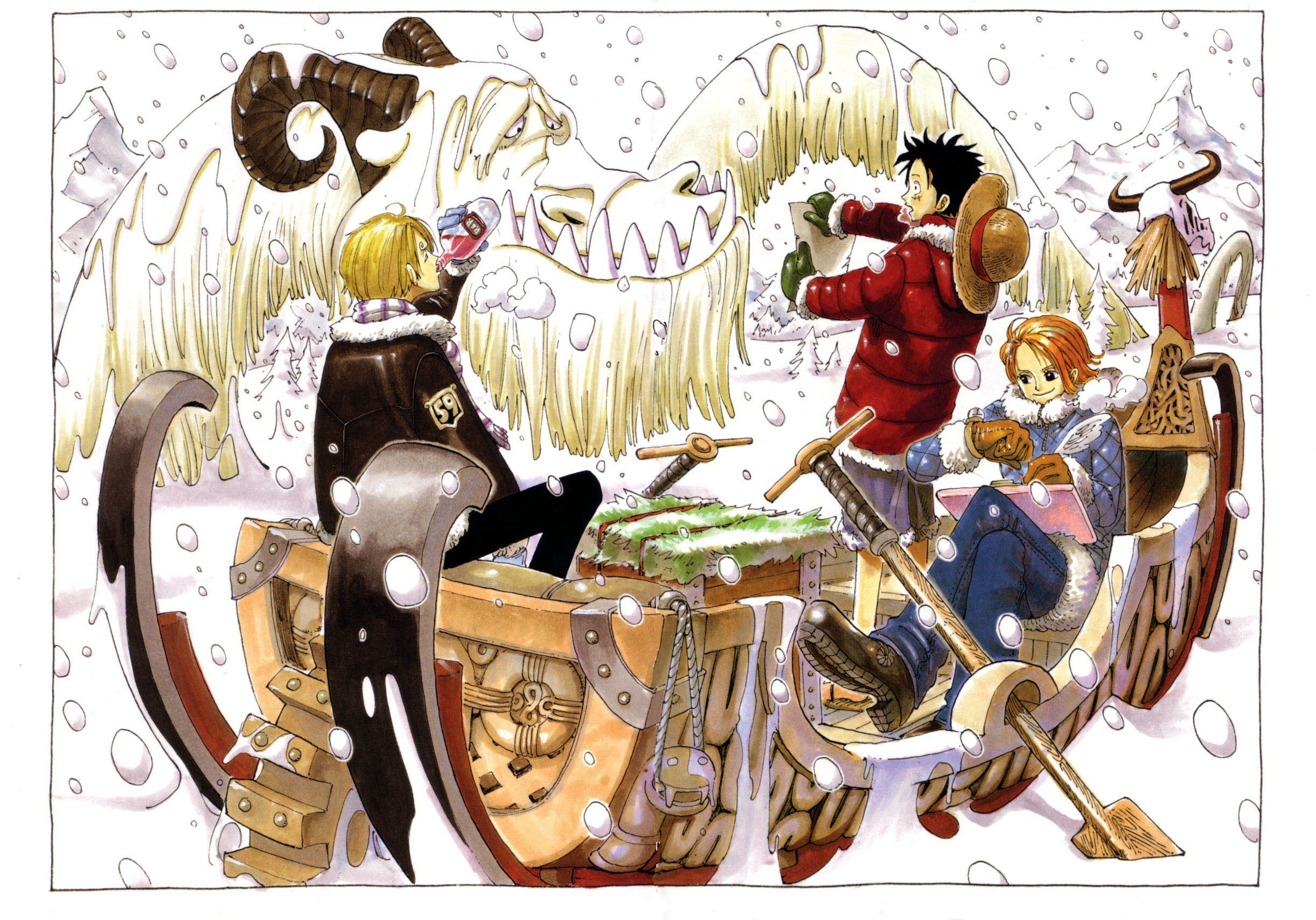 One Piece, Monkey D. Luffy, Nami, Sanji, Snow Wallpaper