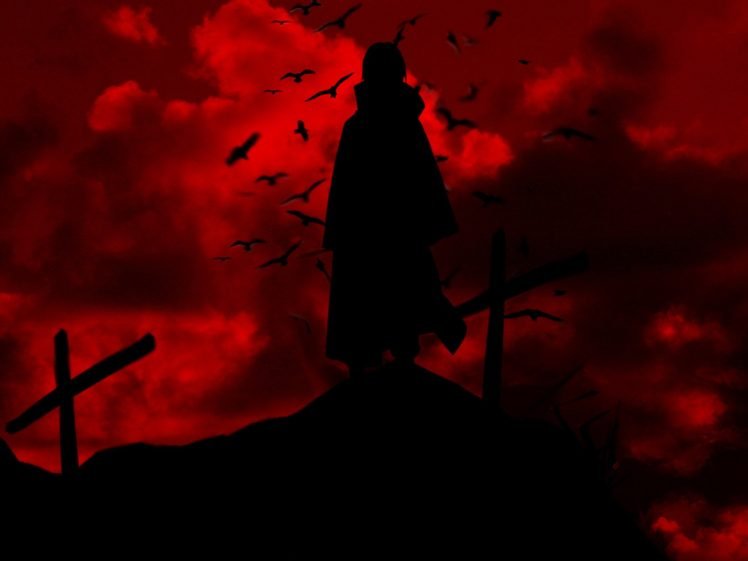 silhouette, Uchiha Itachi, Red, Raven, Cross HD Wallpaper Desktop Background