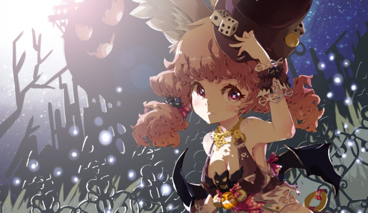 artwork, Fantasy art, Anime girls, Top hat, Halloween, Redhead HD Wallpaper Desktop Background