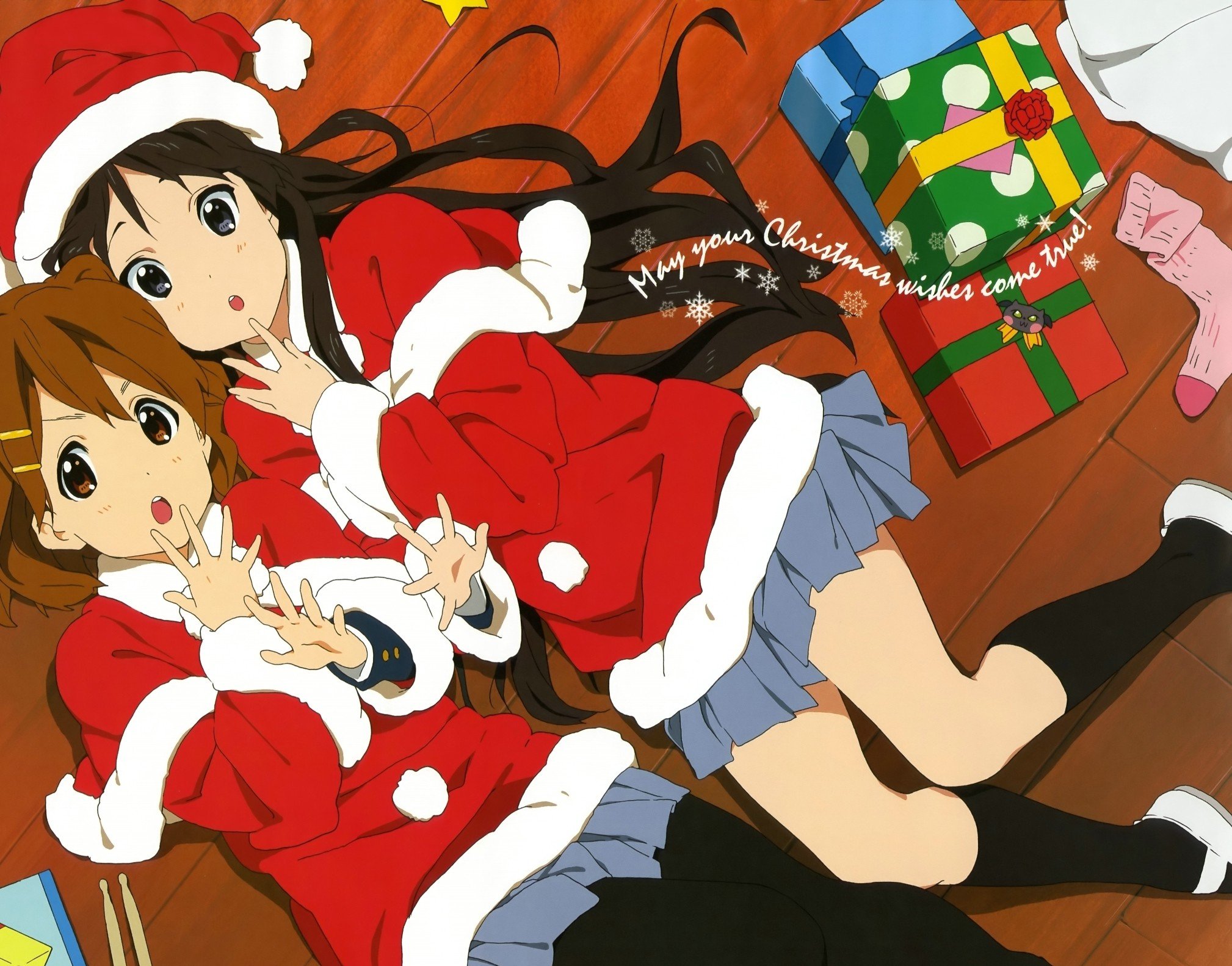 K ON!, Hirasawa Yui, Akiyama Mio, Anime, Anime girls, Christmas Wallpaper