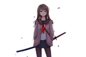 anime, Anime girls, Sword, Katana, School uniform, Original characters