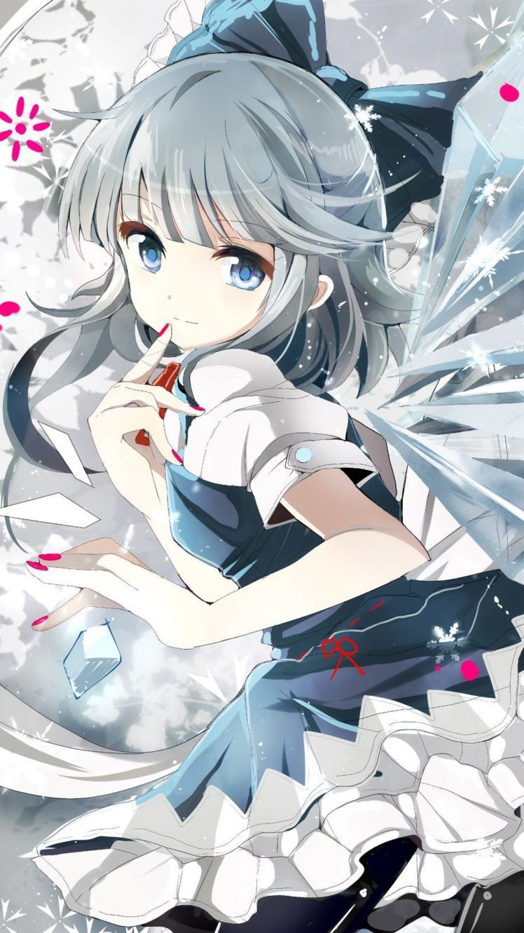 anime girls, Cirno, Touhou, Grey hair, Blue eyes HD Wallpaper Desktop Background