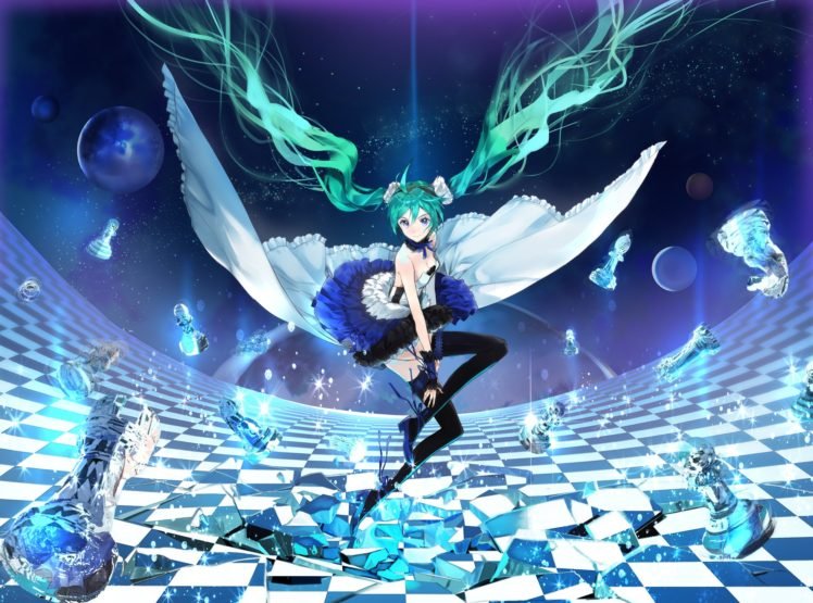 Vocaloid, Thigh highs, Tiles, Anime girls, Anime, Hatsune Miku HD Wallpaper Desktop Background