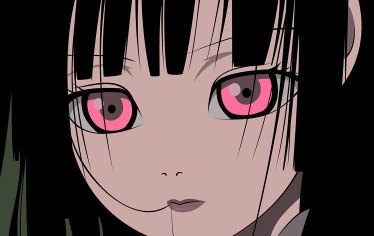 Jigoku Shoujo Anime Girls Black Hair Pink Eyes Dark Hair