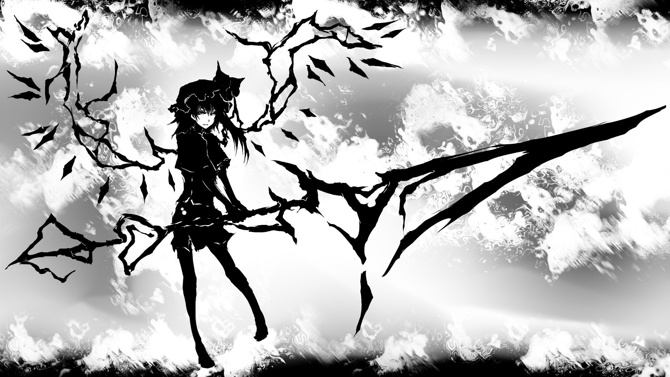 Touhou, Monochrome, Flandre Scarlet Wallpaper