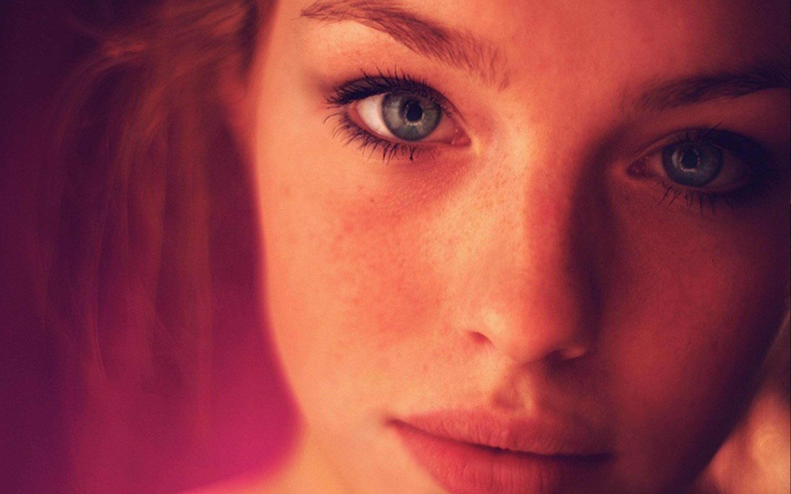 women, Blue eyes, Redhead, Face, Closeup Wallpaper