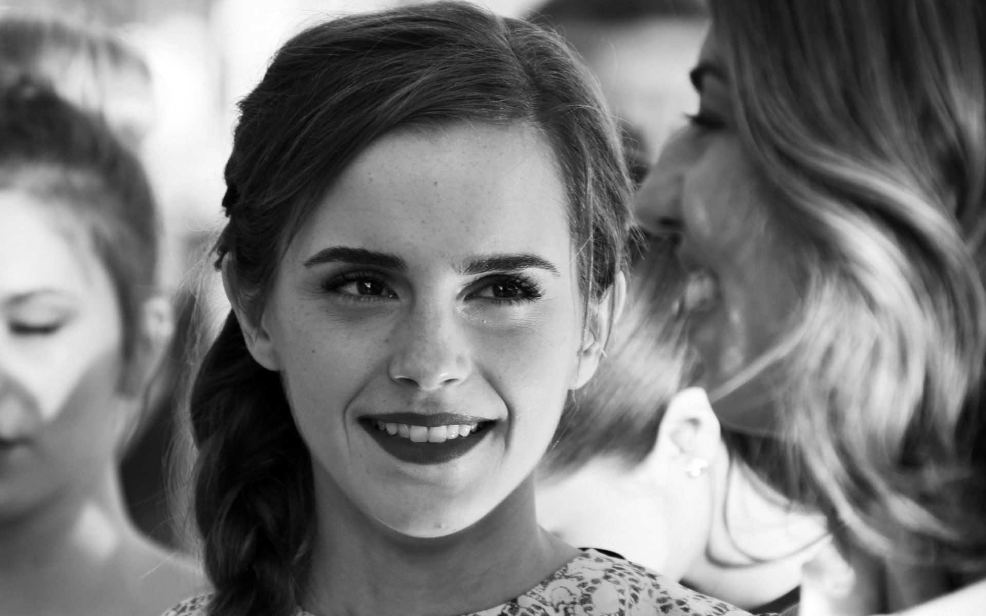 women, Emma Watson, Monochrome, Face, Braids Wallpaper