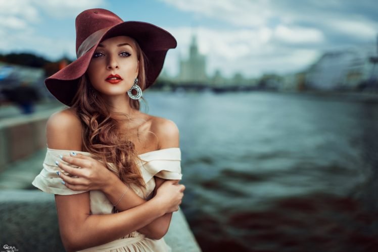women, Model, Depth of field, Blonde, Red lipstick, Georgiy Chernyadyev HD Wallpaper Desktop Background