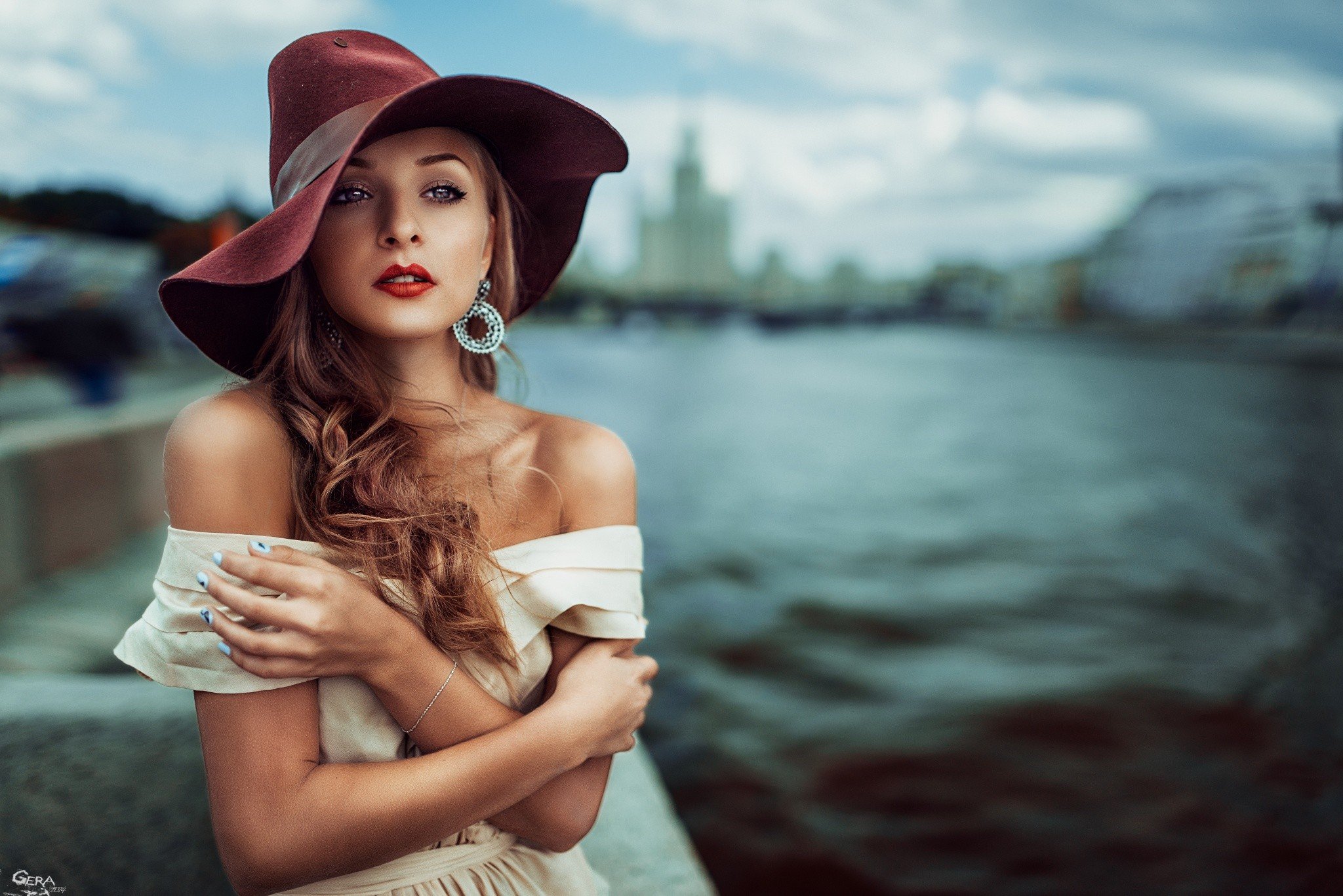 women, Model, Depth of field, Blonde, Red lipstick, Georgiy Chernyadyev Wallpaper