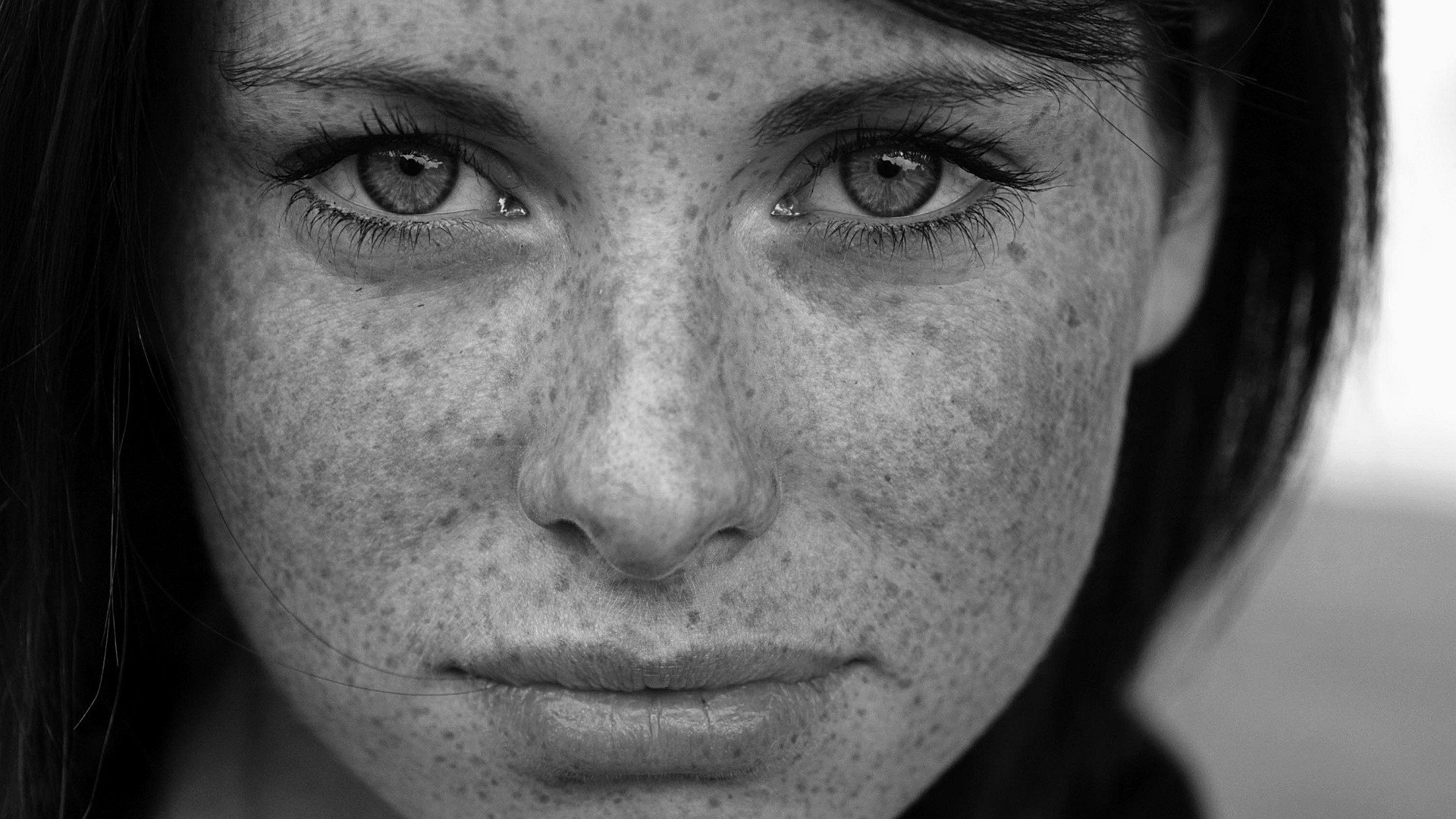 monochrome, Face, Freckles, Eyes, Women, Model Wallpaper