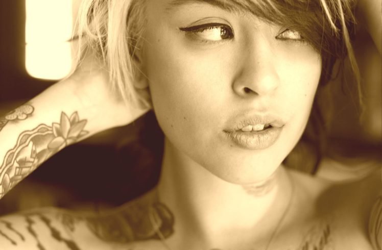 Carrina Vargas, Suicide Girls, Sepia, Tattoo, Women, Face HD Wallpapers /  Desktop and Mobile Images & Photos