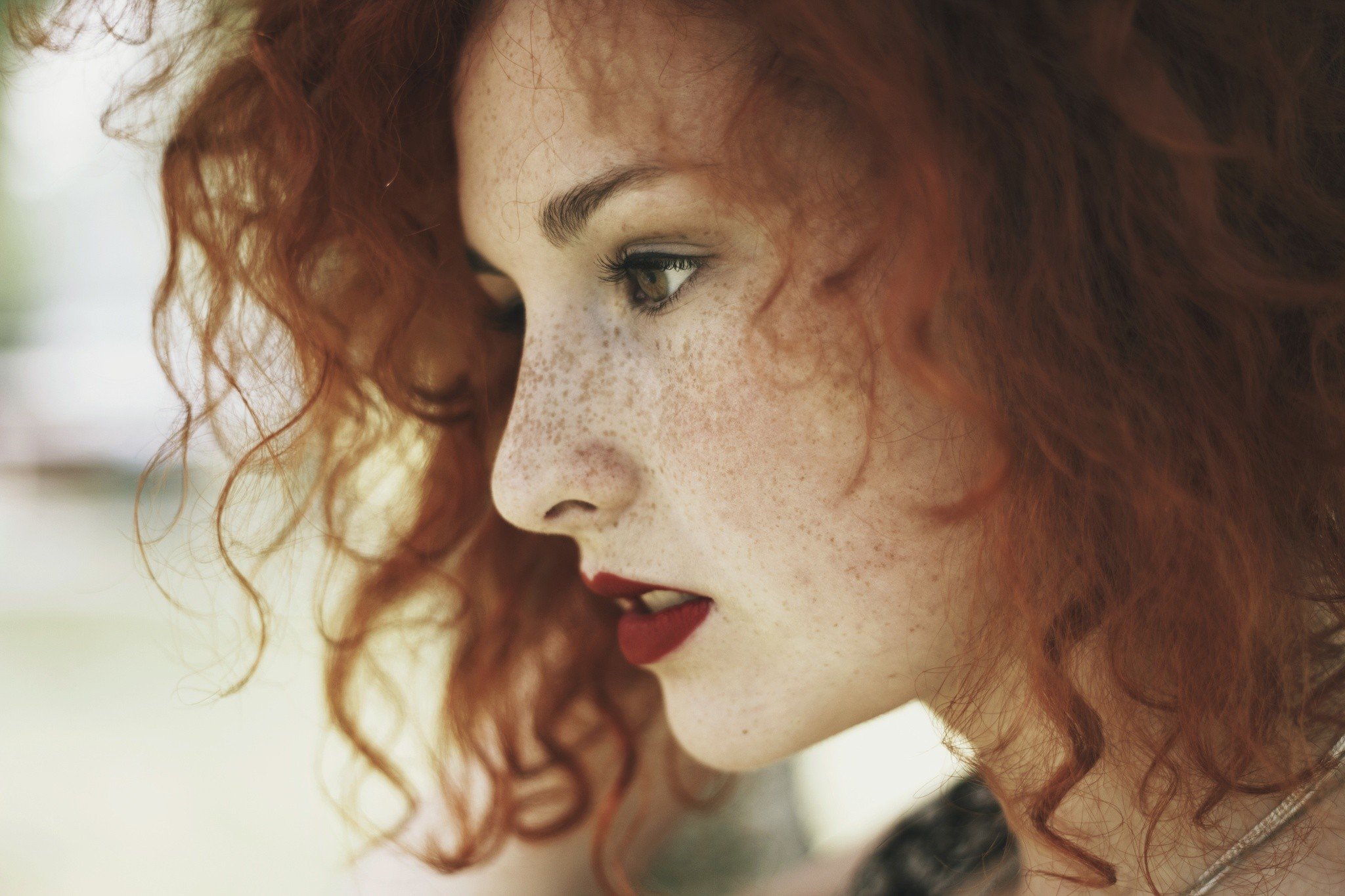 women, Model, Redhead, Green eyes, Freckles, Face Wallpaper