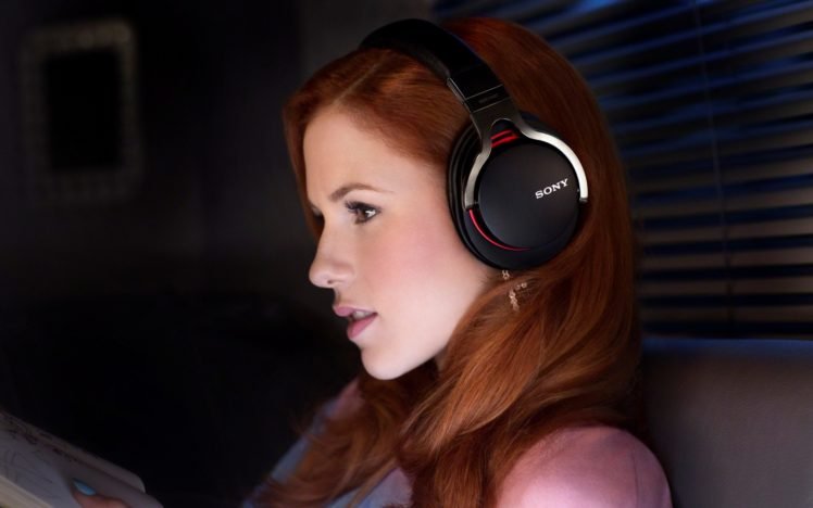 redhead, Headphones, Women, Sony, Face HD Wallpaper Desktop Background