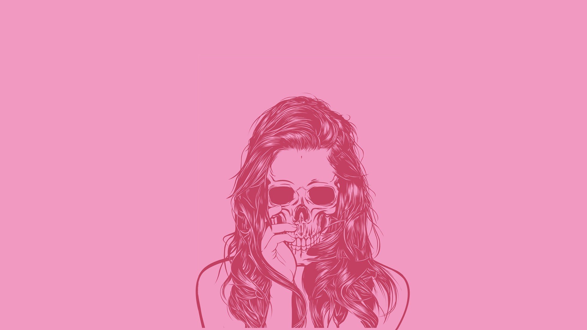 skull, Simple background, Minimalism, Pink background Wallpaper