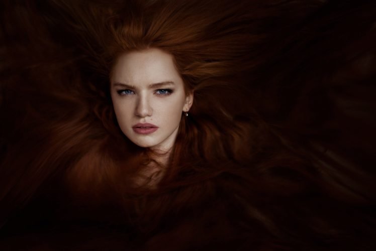 women, Redhead, Photo manipulation, Face, Blue eyes, Long hair HD Wallpaper Desktop Background