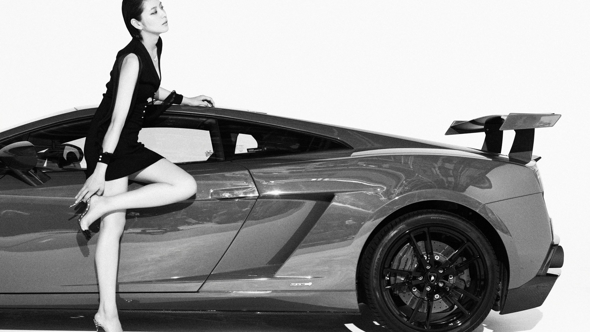 Masami Nagasawa, Women with cars, Black clothing, Asian, Women, Lamborghini, Lamborghini Gallardo Wallpaper