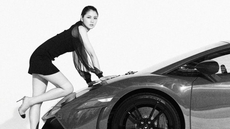 Masami Nagasawa, Car, Women with cars, Women, Asian, Looking at viewer, Black clothing HD Wallpaper Desktop Background