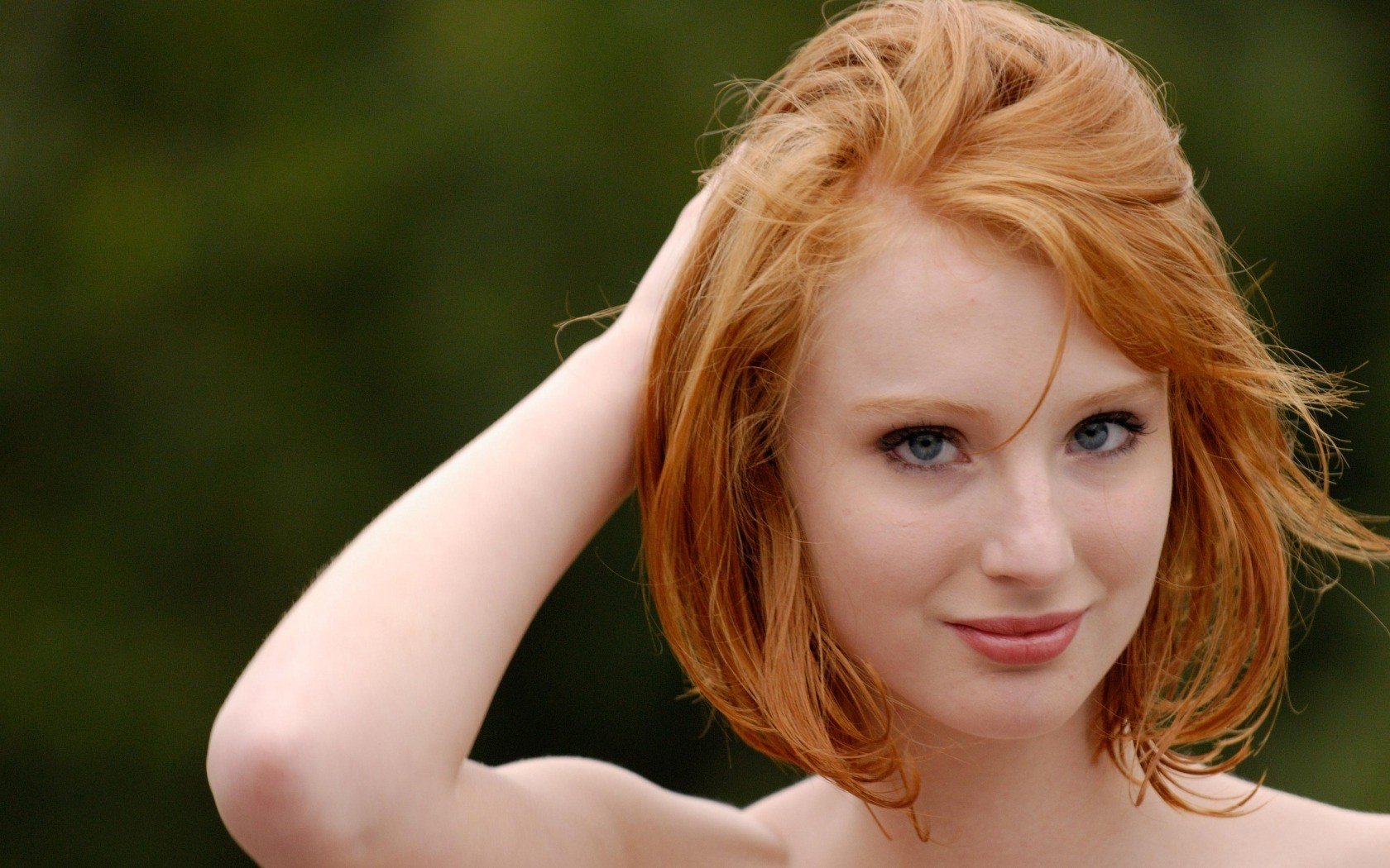 women, Redhead, Face, Women outdoors, Blue eyes, Depth of field, Model