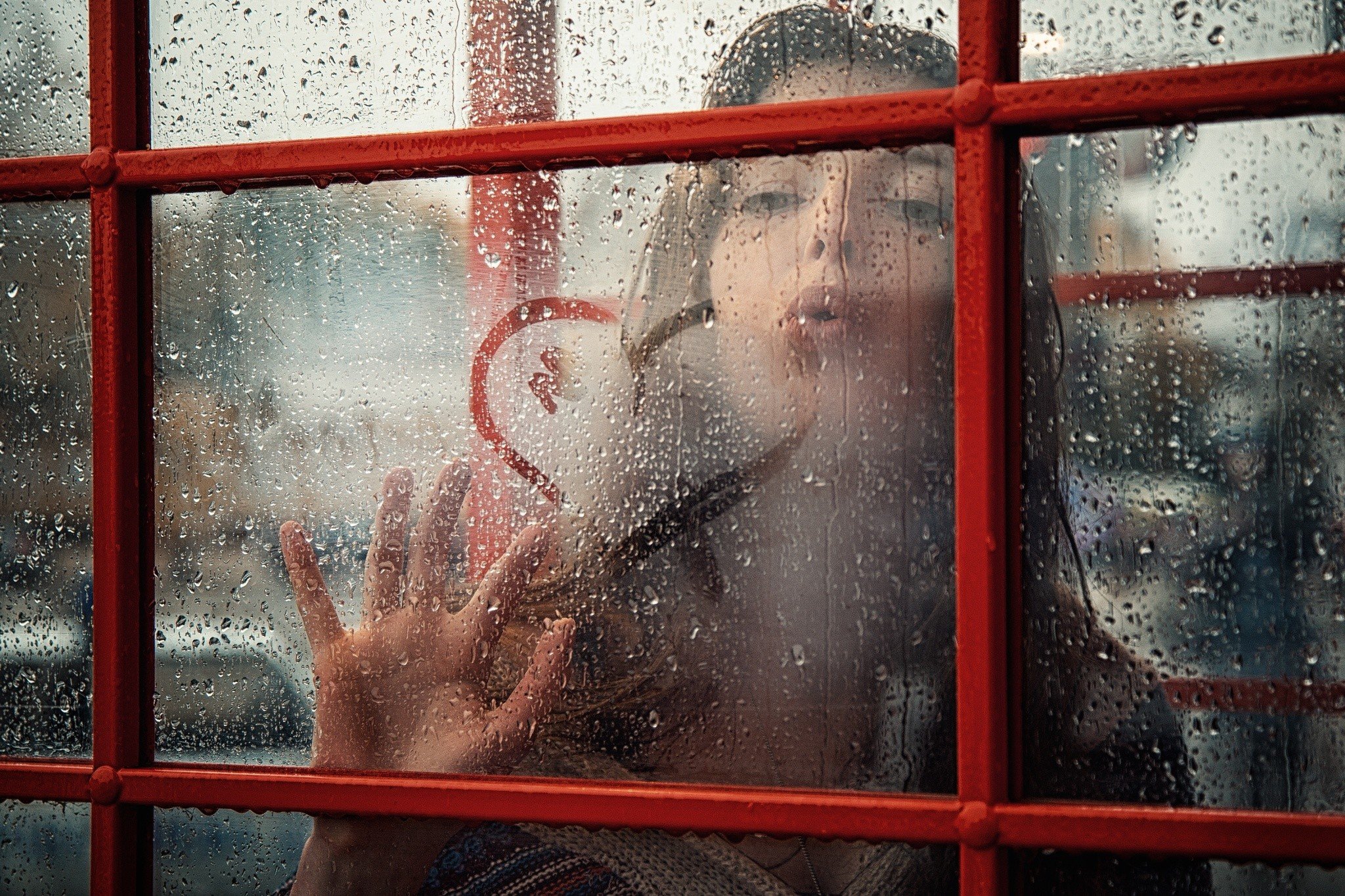 women, Water drops, Water on glass, Window, Hearts Wallpaper