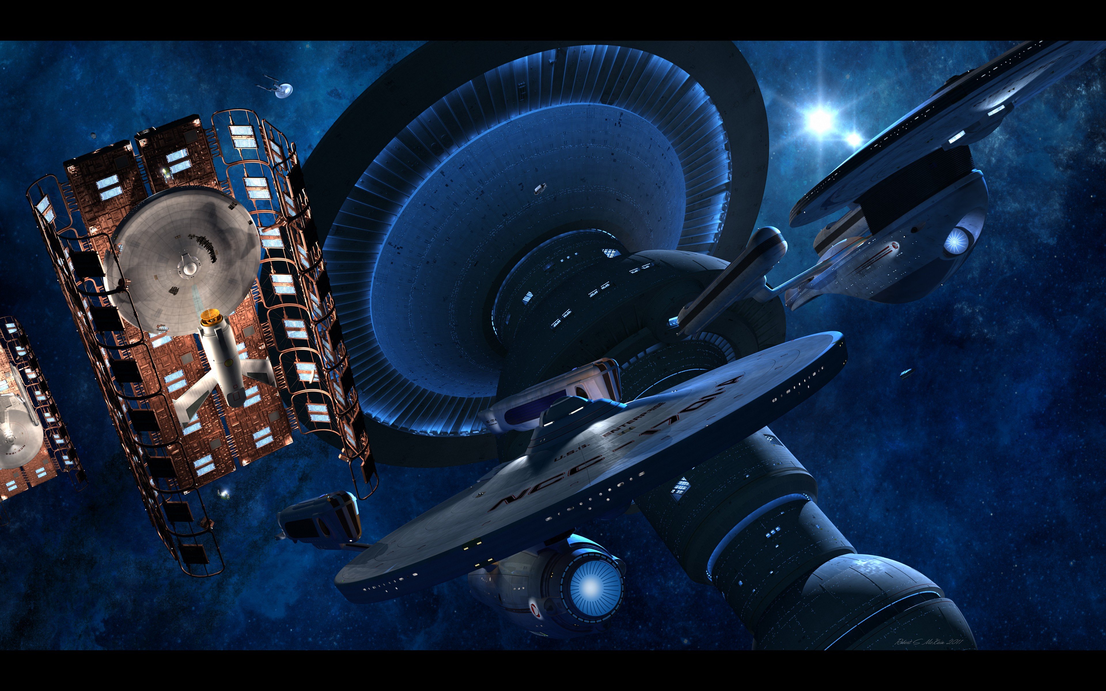 Star Trek, USS Enterprise (spaceship), USS Excelsior, Space station, Space Wallpaper