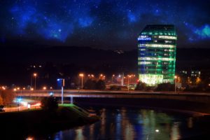Vilnius, Nebula, Space, City, Evening, Photo manipulation, Long exposure