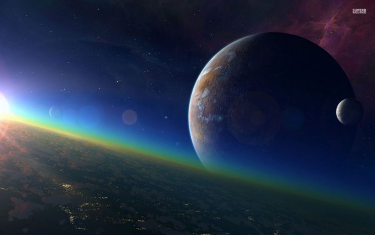 space, Planet, Moon, Galaxy, Stars, CG render HD Wallpaper Desktop Background