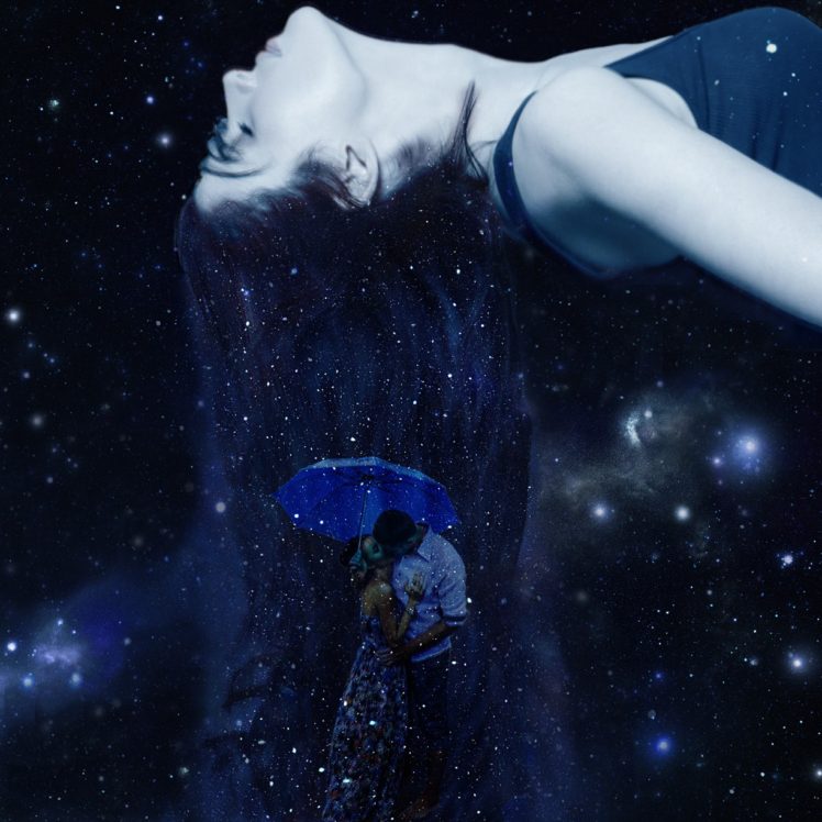 love, Umbrella, Space, Stars, Kissing, Universe, Sleeping HD Wallpaper Desktop Background