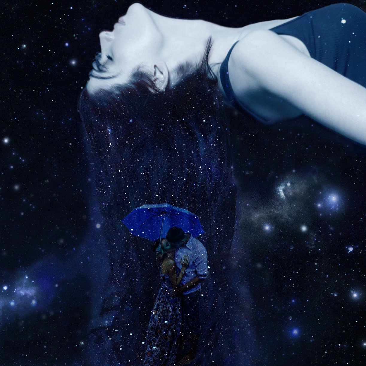 love, Umbrella, Space, Stars, Kissing, Universe, Sleeping Wallpaper