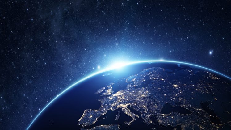 Earth, City lights, Space, Stars, Europe, Sunrise HD Wallpaper Desktop Background
