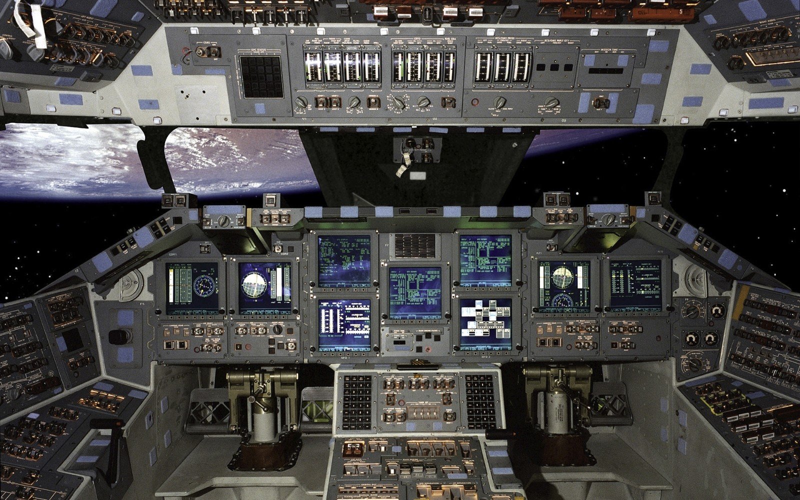 cockpit, Space, Spaceship, Stars, Earth, Space shuttle Wallpaper