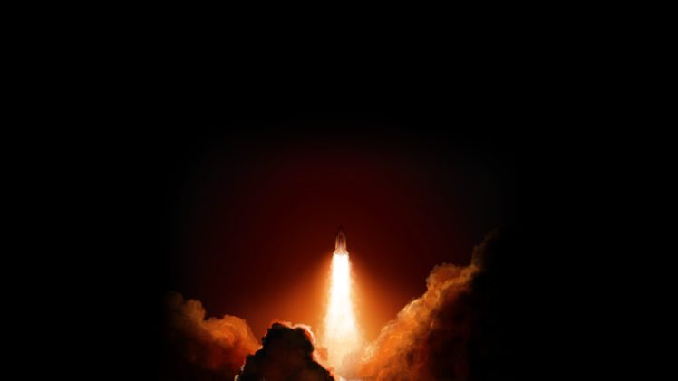 night, Black, Spaceship, Space shuttle, Smoke HD Wallpaper Desktop Background