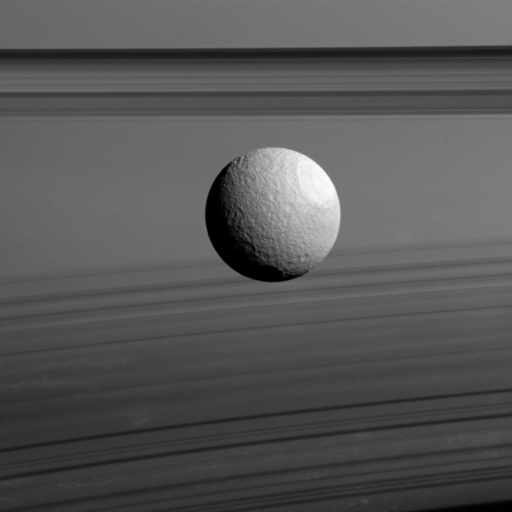 Cassini Solstice Mission, Tethys, Moon, Space, Solar System Wallpaper