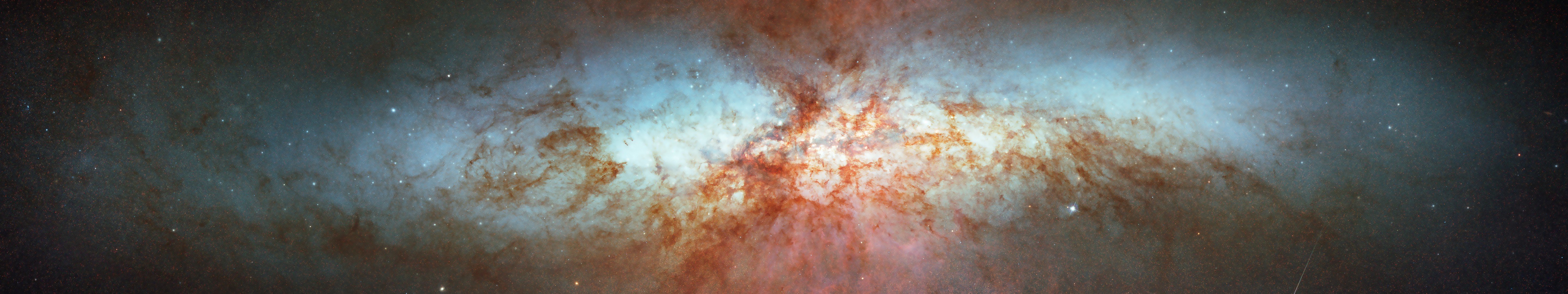 Messier 82, Space, Stars, Suns, Nebula, Hubble Deep Field, ESA, Lights, Galaxy, Triple screen, Multiple display Wallpaper