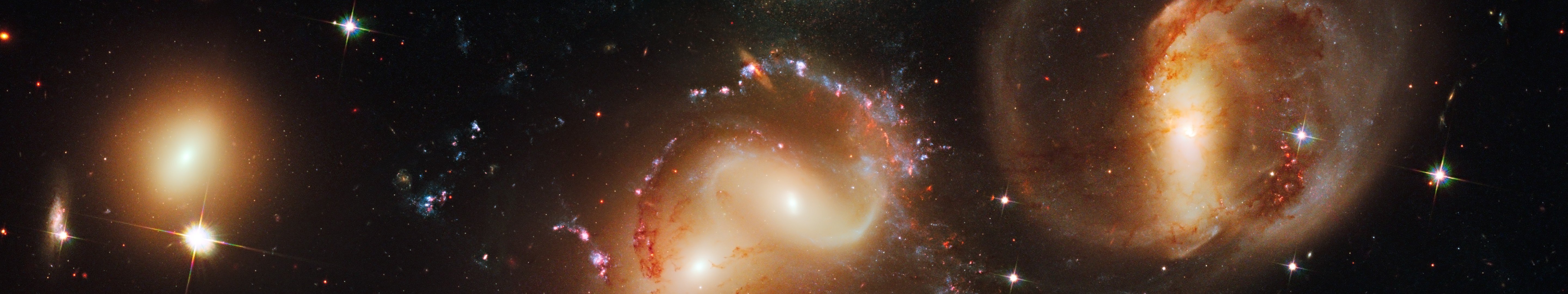 nebula, Space, Galaxy, Suns, Stars, Hubble Deep Field, ESA, Stephans Quintet, Triple screen, Multiple display Wallpaper