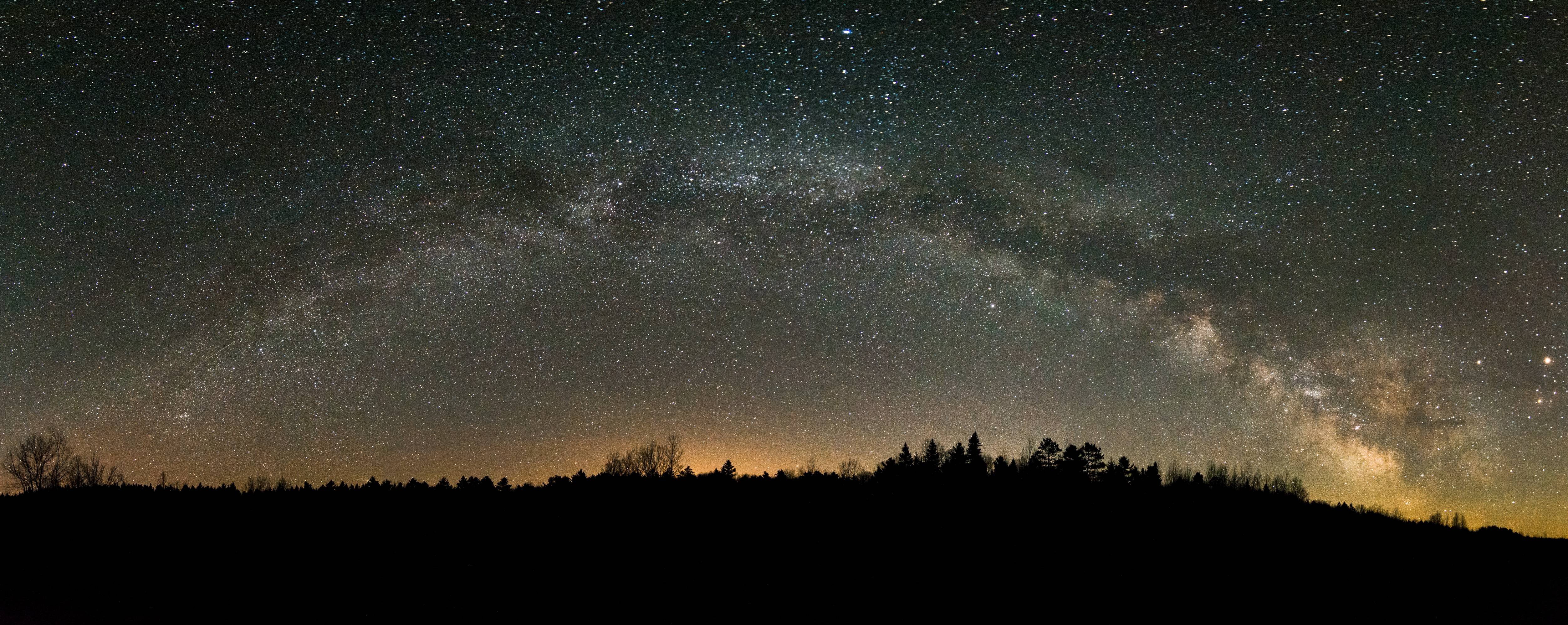 galaxy, Stars, Space, Canada, Night, Milky Way, Panorama, Lake Airstrip, Lake, Ontario Wallpaper