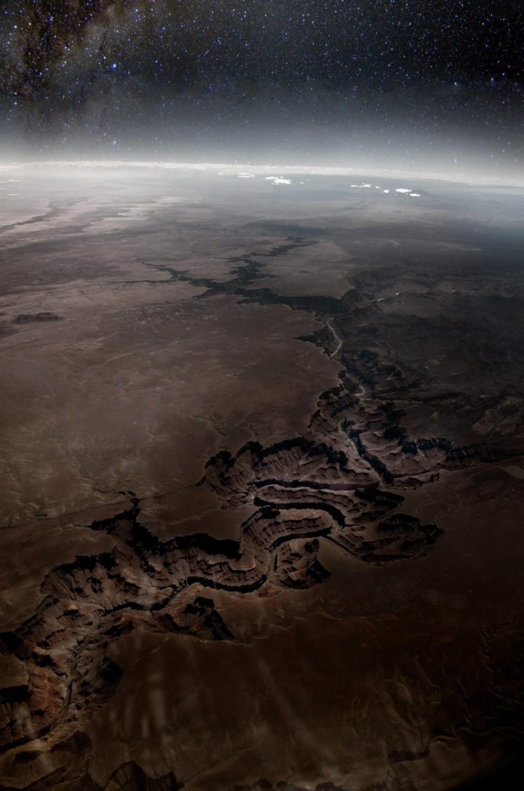aerial view, Earth, Grand Canyon, USA, Arizona, Canyon, Horizon, Stars, Space HD Wallpaper Desktop Background
