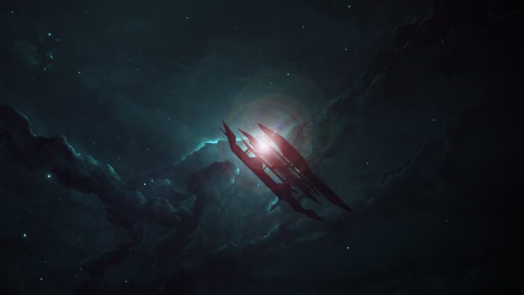 science fiction, Space art, Battleship, Clouds, Dark, Artwork, Stars HD Wallpaper Desktop Background