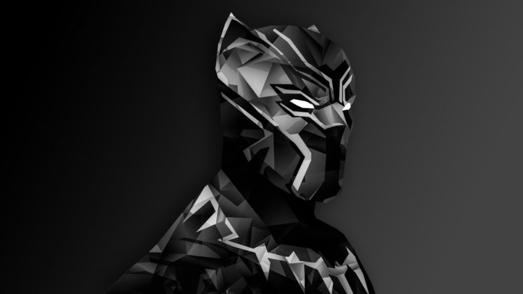 Black Panther, Captain America: Civil War, Low poly, Digital art, Marvel Cinematic Universe, Monochrome, Simple background HD Wallpaper Desktop Background