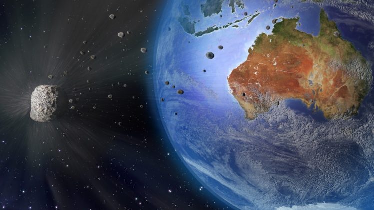 digital art, Space art, Meteors, Earth, Continents, Australia, Disaster, Rocks, Sea HD Wallpaper Desktop Background