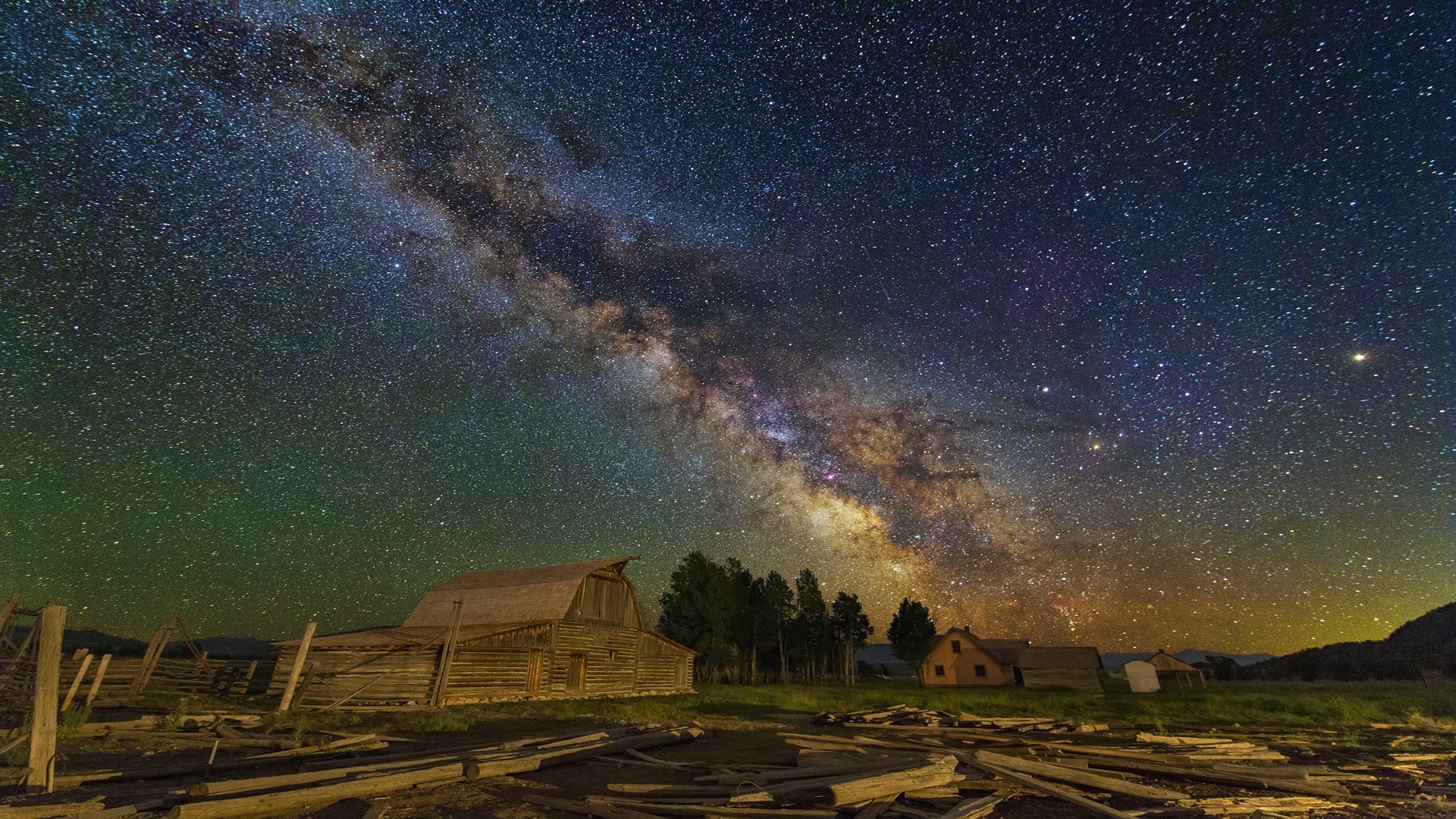 barn, Space art, Stars, Milky Way Wallpaper