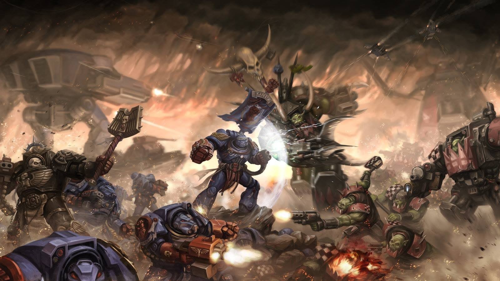 battle, Warhammer 40, 000, Ork, Space marines, Mech Wallpaper