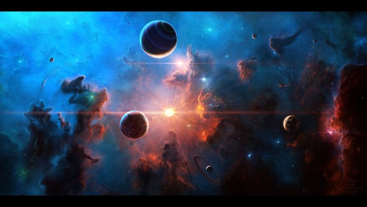 space, Planet, Nebula, Stars, Space art, Moon HD Wallpaper Desktop Background