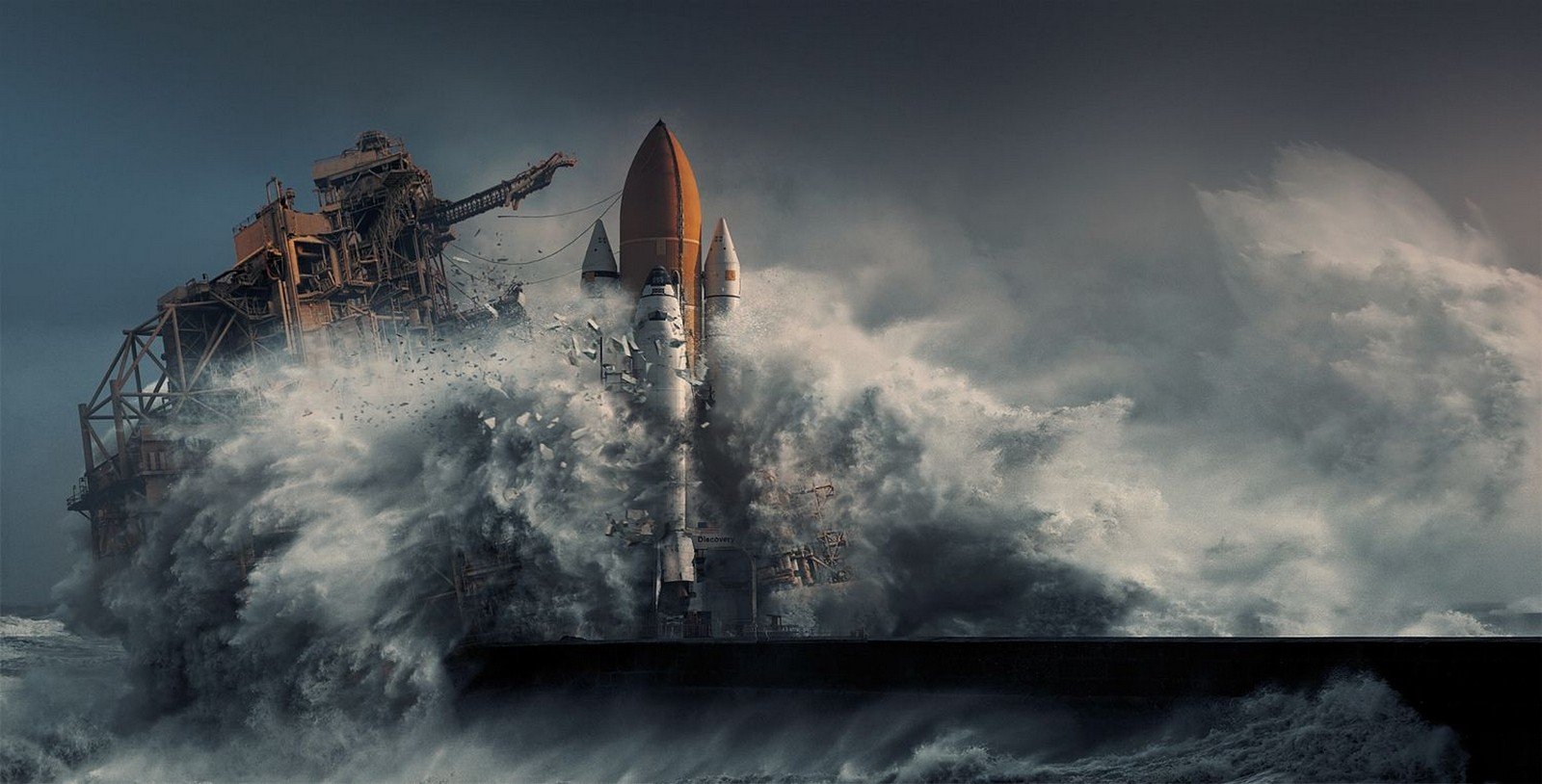 nature, Photography, Landscape, Apocalyptic, Digital art, Sea, Storm, Cape Canaveral, Space shuttle, Discovery Wallpaper