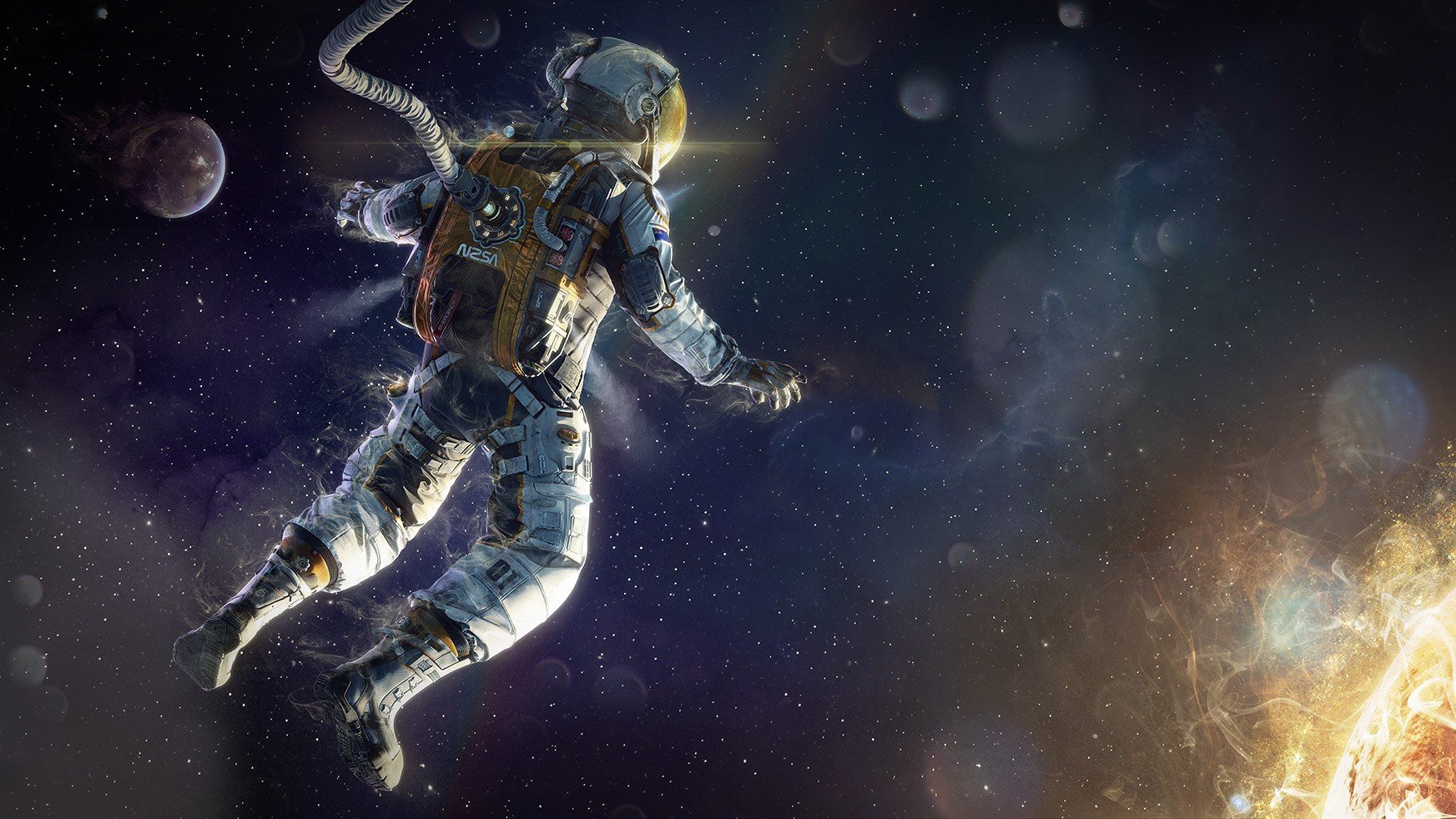 astronaut, Space, Sun Wallpaper