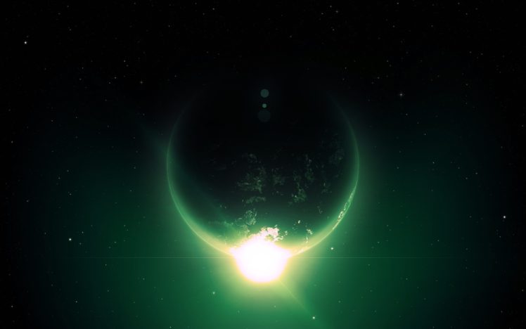 green, Planet, Stars, Space, Space art HD Wallpaper Desktop Background