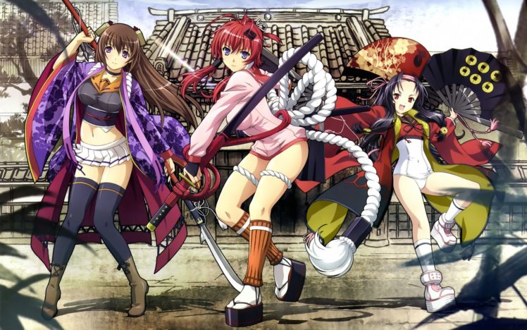 Hyakka Ryouran Samurai Girls, Sanada Yukimura, Yagyuu Juubei, Tokugawa Sen HD Wallpaper Desktop Background