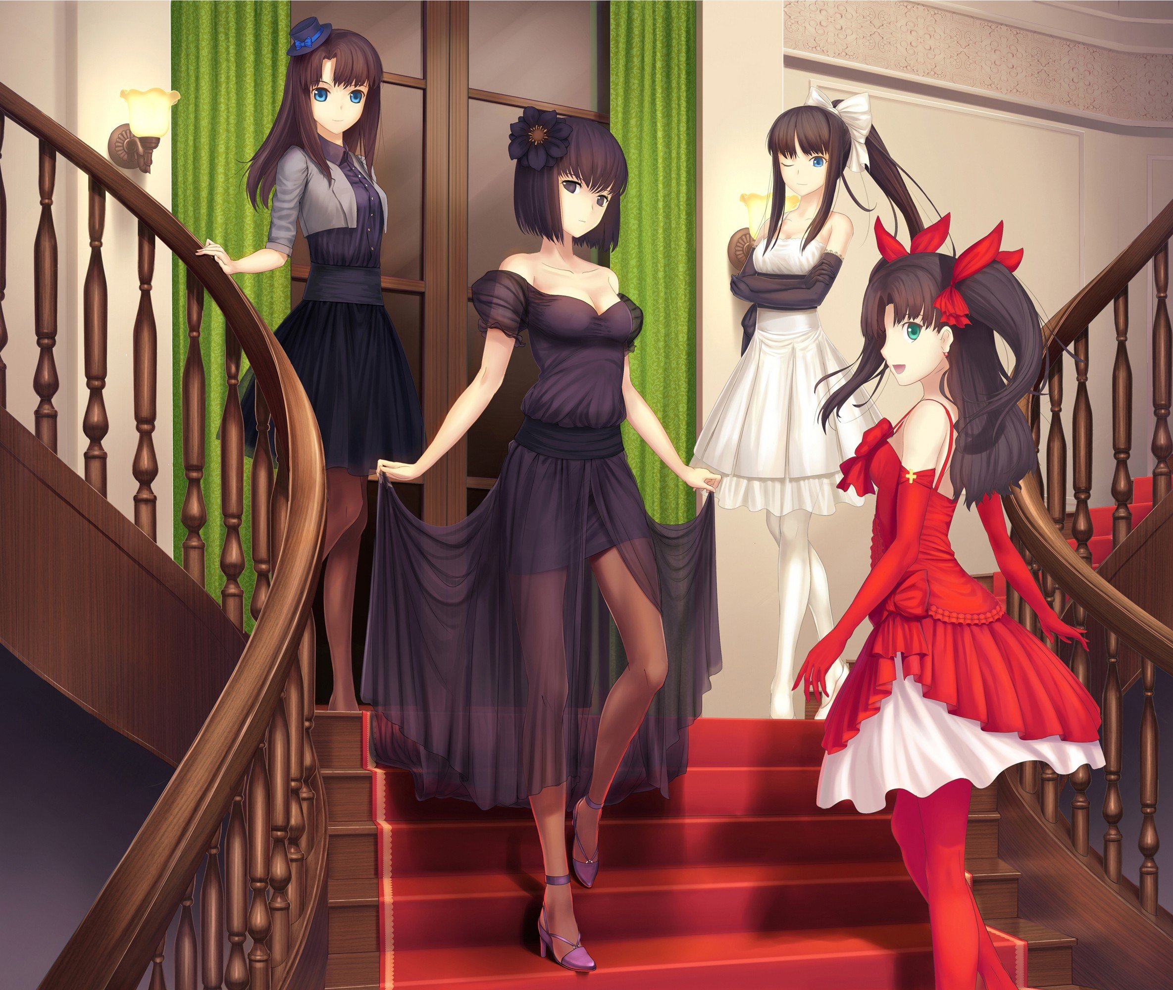 Fate Series, Type Moon, Dress, Tohsaka Rin, Stairs, Anime girls Wallpaper