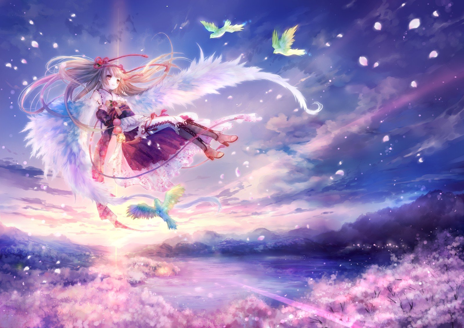 wings, Birds, Anime girls, Anime, Original characters Wallpaper
