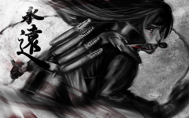 Uchiha Madara, Ninjas, Naruto Shippuuden, Daggers, Anime boys, Red eyes, Artwork, Fan art, Selective coloring, Kanji HD Wallpaper Desktop Background